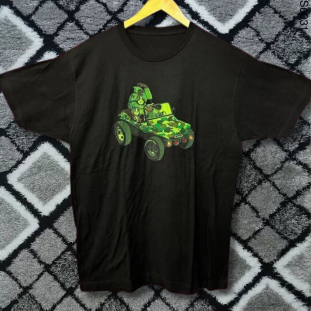Black – Military Jeep Cartoon Graphic Tee Army Style Illustration